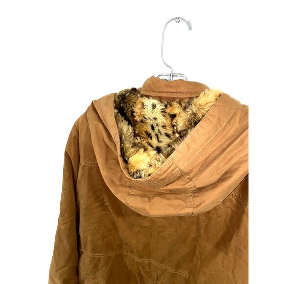 Forever21 Tan Hooded Faux fur Parka Jacket Size M Cotton Blend - Picture 5 of 11